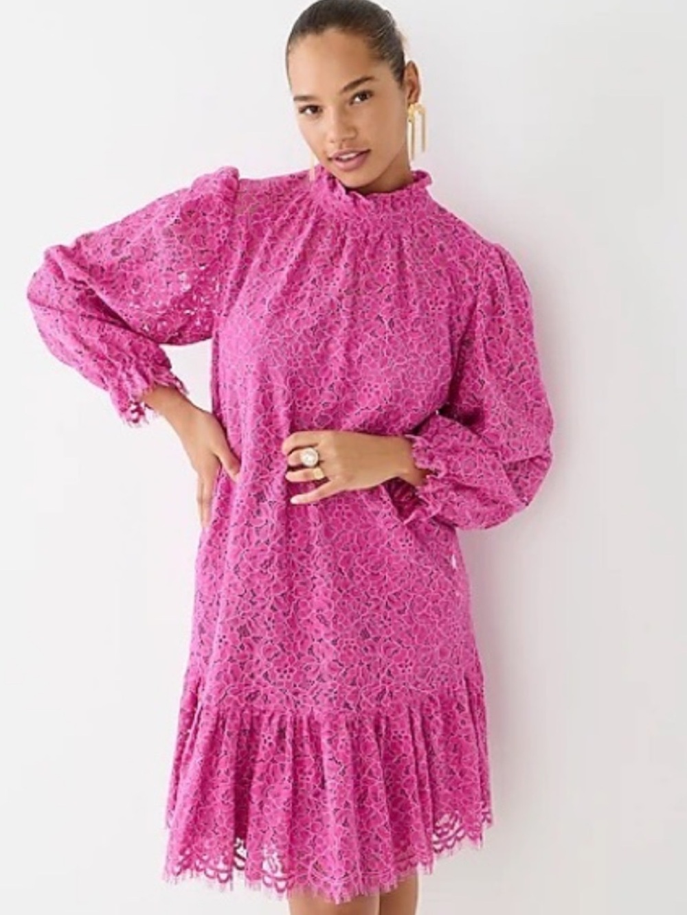 NWT J. Crew Ruffle Neck Lace Dress Pink Size Medium